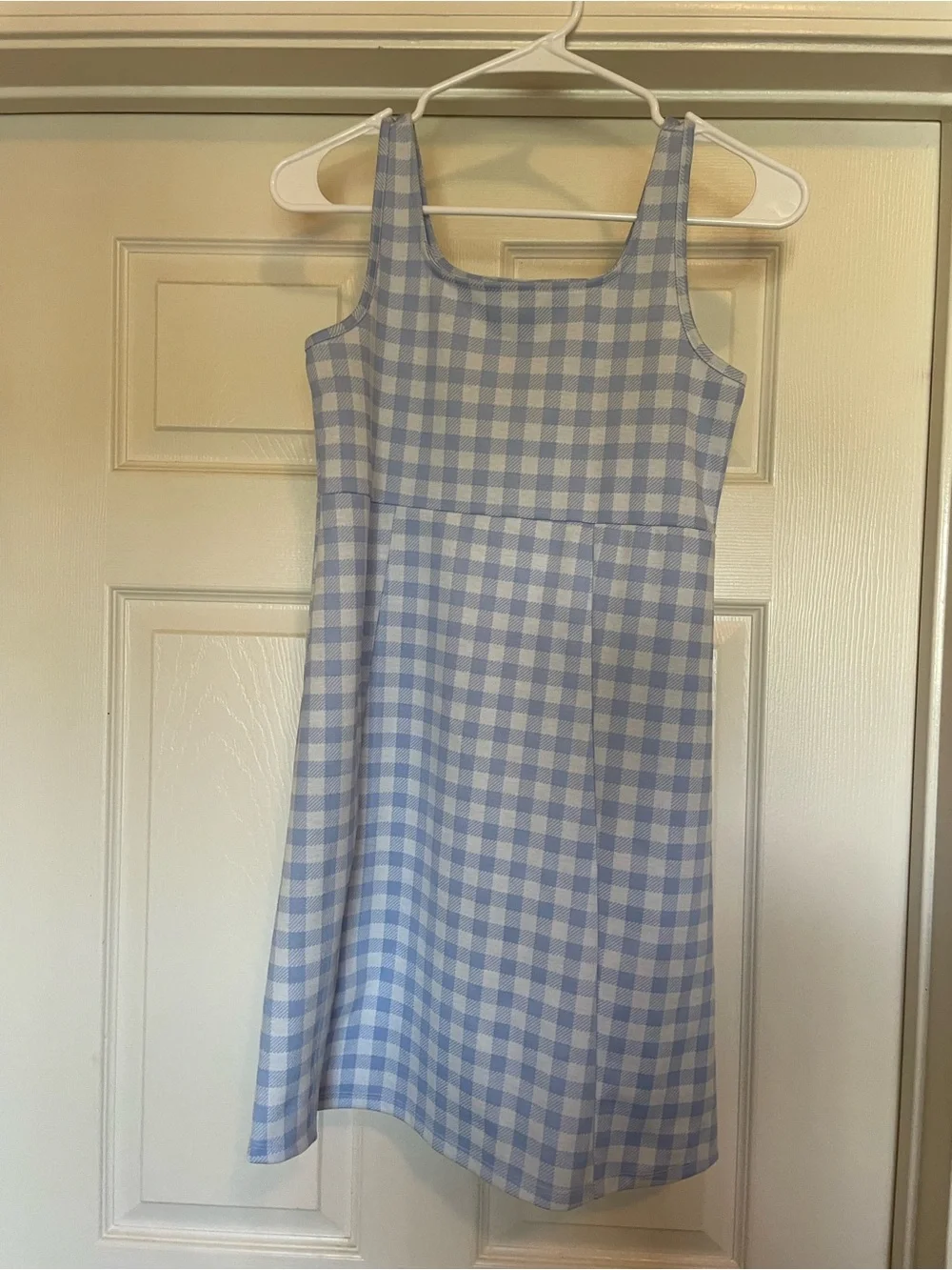 Girls Blue Gingham Sleeveless Swing Dress